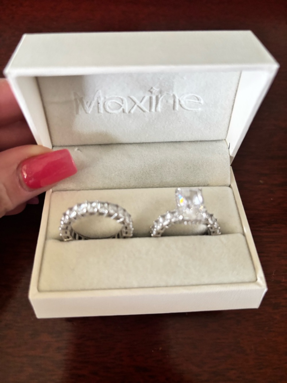 Sterling-Style White CZ Bridal Ring Set with Sparkling Halo